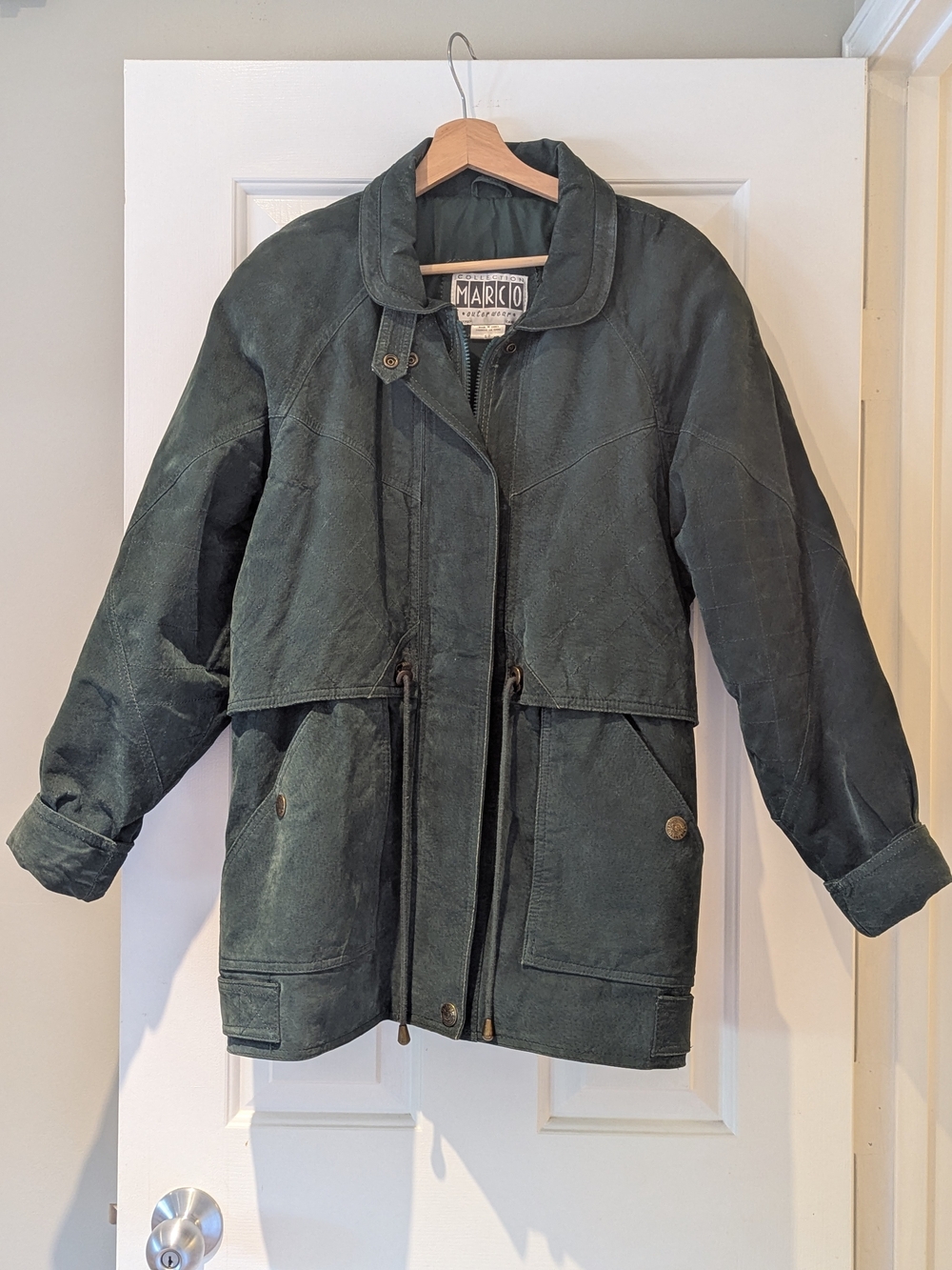 Vintage 90s Forest Green Leather Coat Utility Park Jacket Whimsigoth Fairycore S